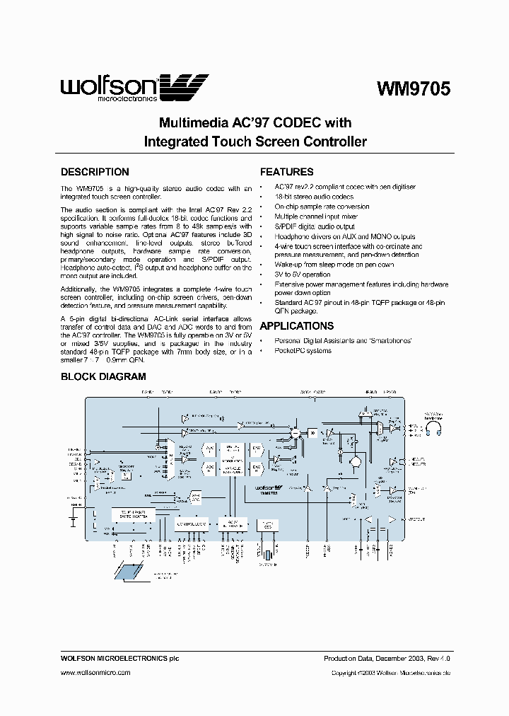 WM9705_51927.PDF Datasheet Download --- IC-ON-LINE