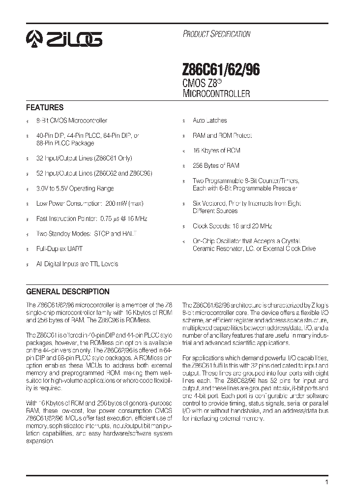 Z86C61_27279.PDF Datasheet