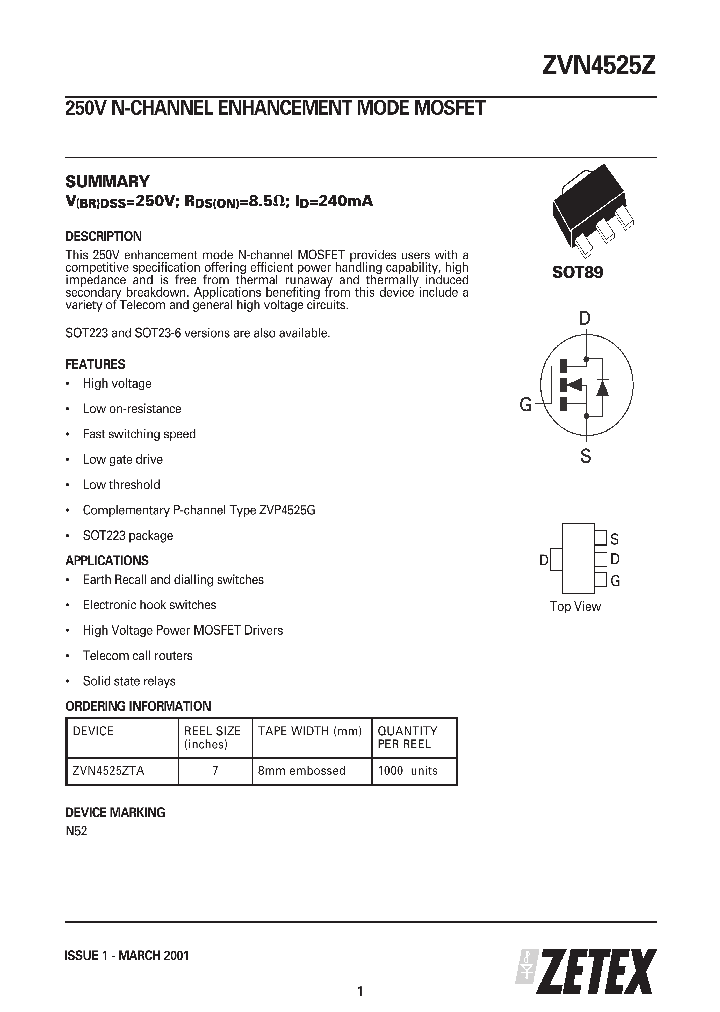 ZVN4525Z_54920.PDF Datasheet