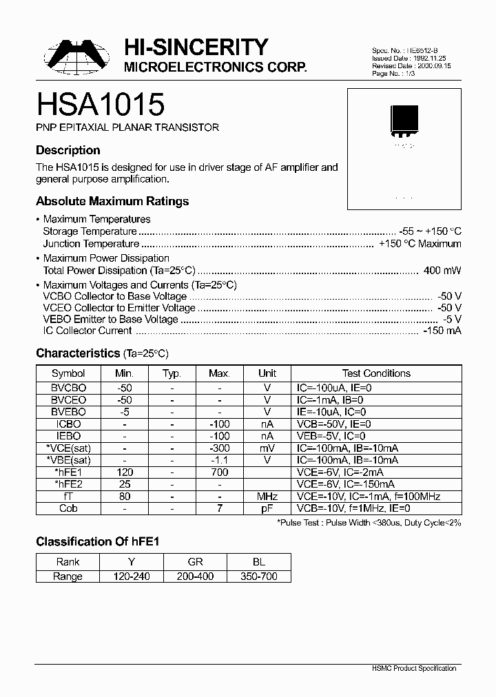 A1015_237026.PDF Datasheet Download --- IC-ON-LINE