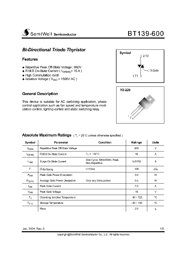 BT139-600_299227.PDF Datasheet Download --- IC-ON-LINE