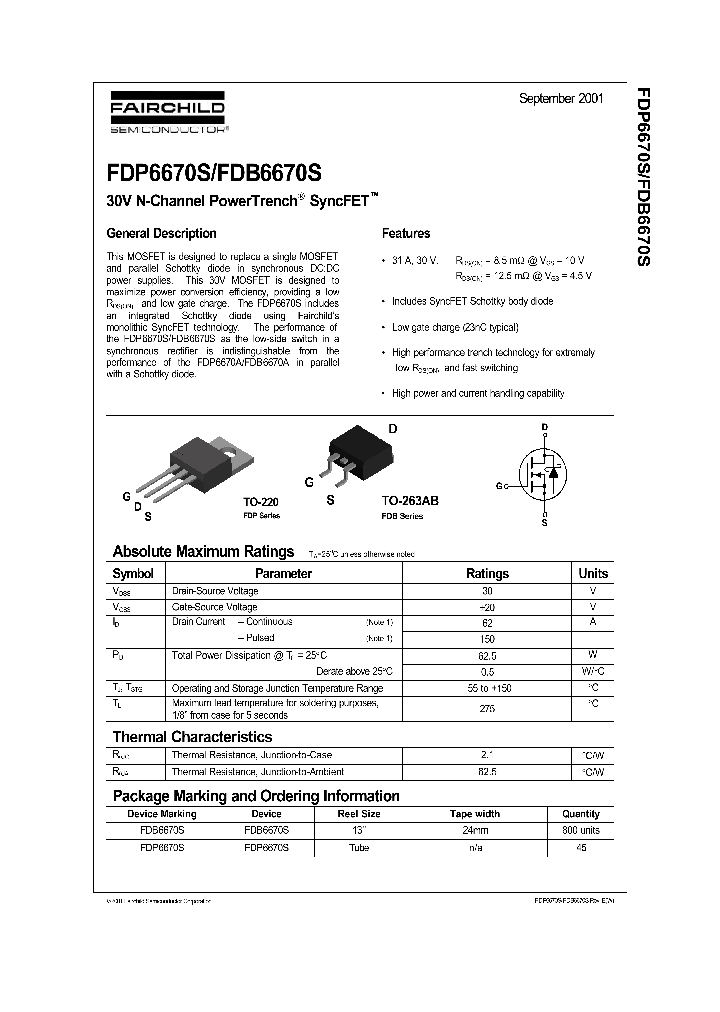 FDB6670S_261910.PDF Datasheet Download --- IC-ON-LINE