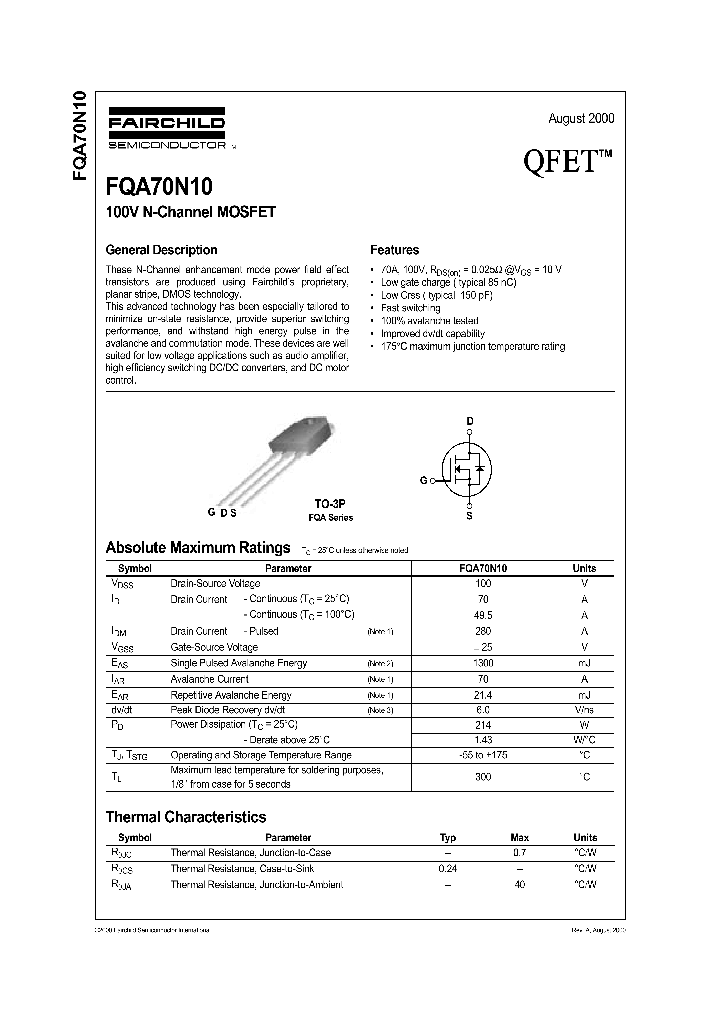 FQA70N10_288467.PDF Datasheet