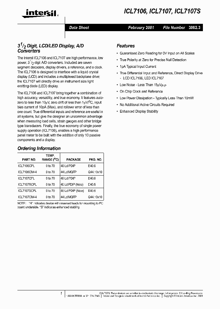 ICL7107SCPL_275812.PDF Datasheet Download --- IC-ON-LINE