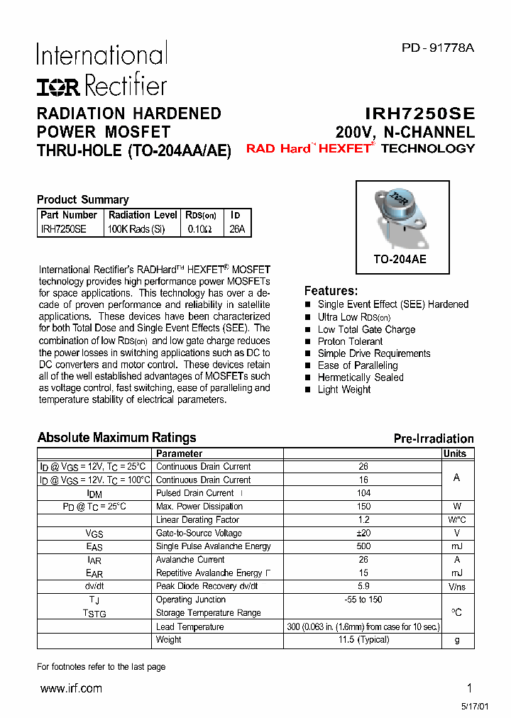 IRH7250SE_288339.PDF Datasheet