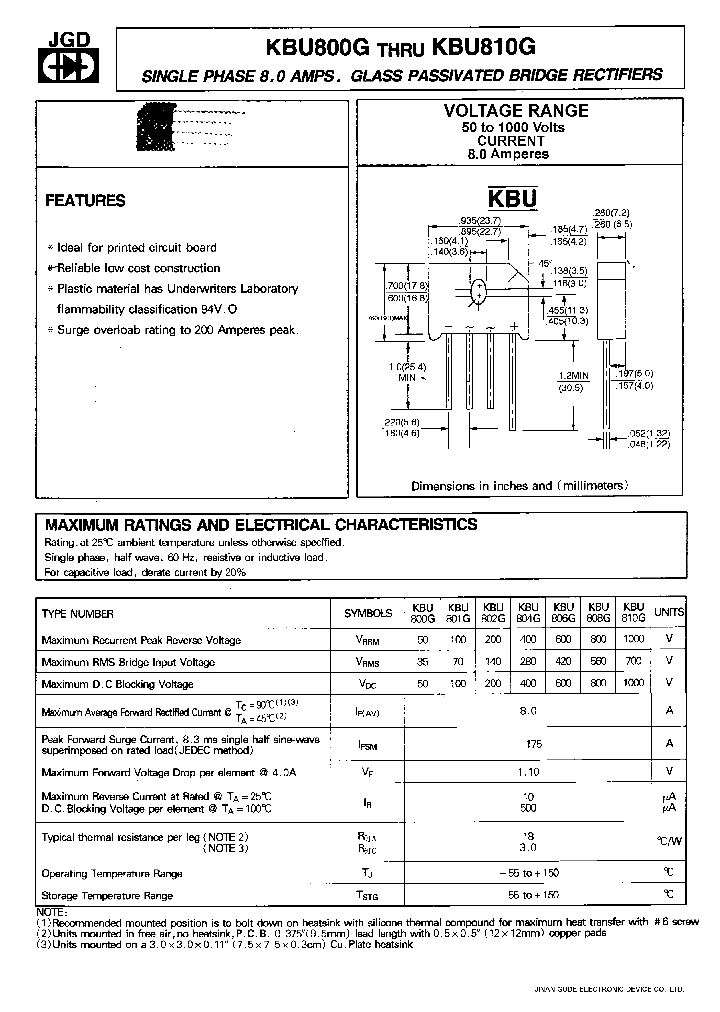 KBU806G_180031.PDF Datasheet Download --- IC-ON-LINE
