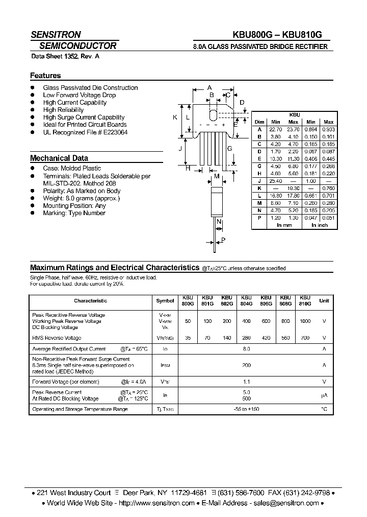 KBU808G_291790.PDF Datasheet Download --- IC-ON-LINE