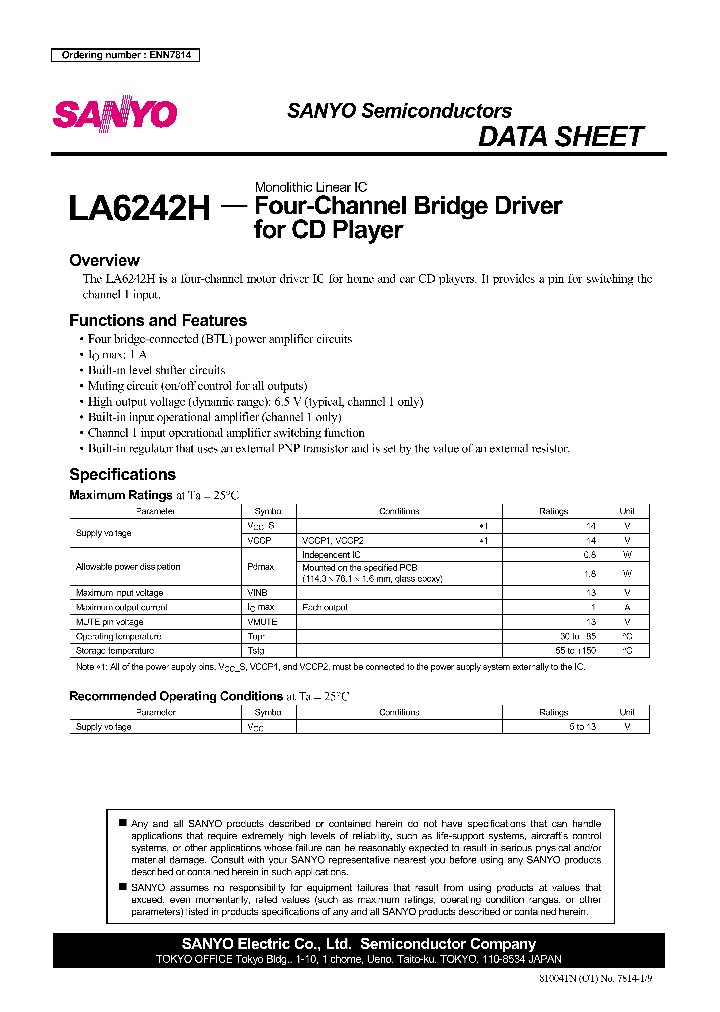LA6242H 297037 PDF Datasheet Download IC ON LINE
