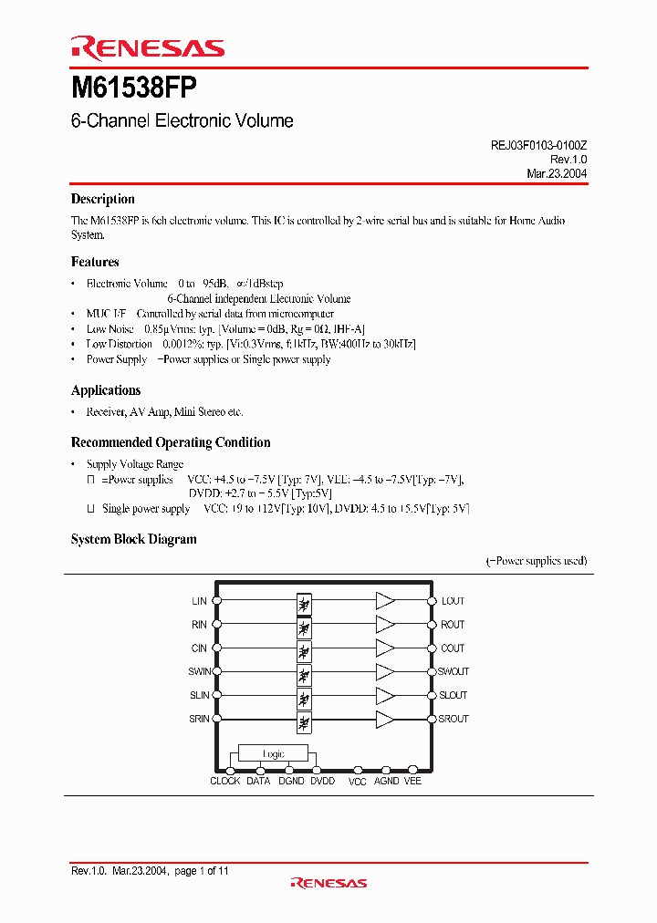 M61538FP_232653.PDF Datasheet Download --- IC-ON-LINE
