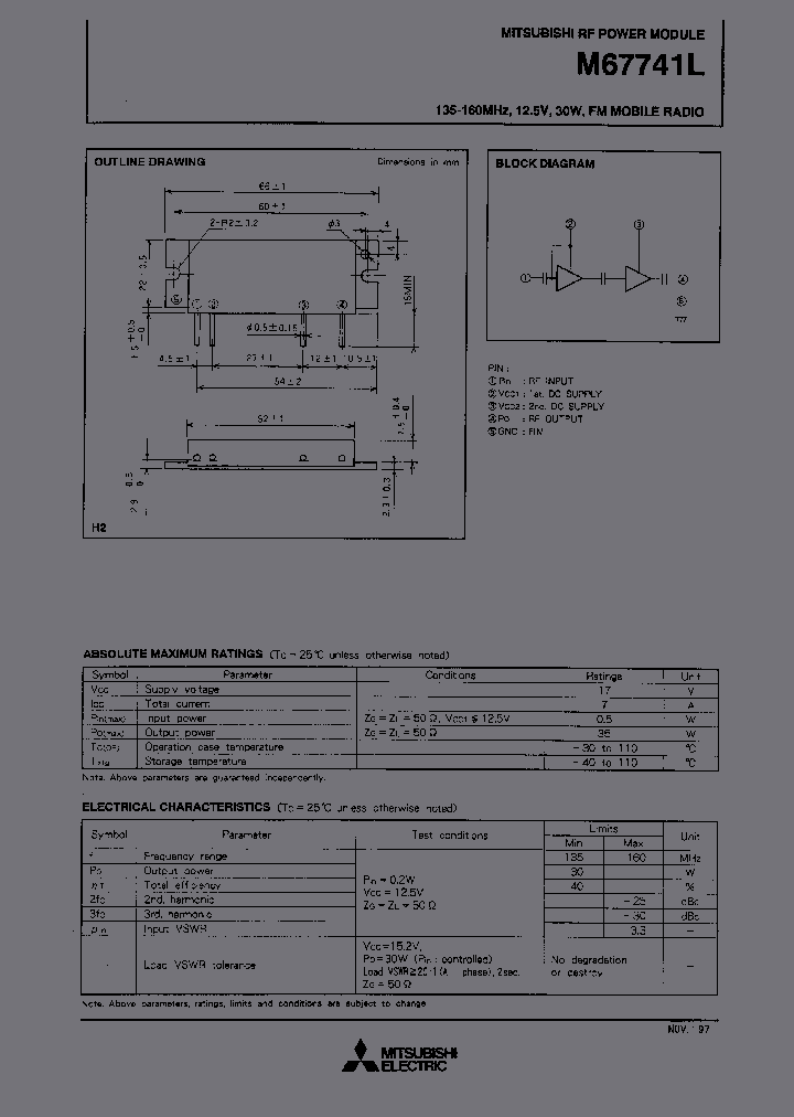 M67781H MITSUBISHI Electric Corporation RF Power Module