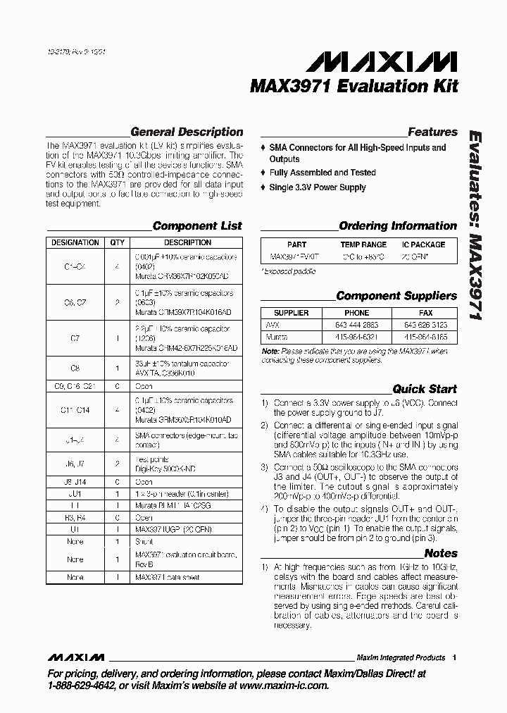 MAX3971EVKIT_276364.PDF Datasheet