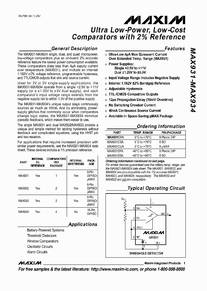 MAX931_48809.PDF Datasheet Download --- IC-ON-LINE
