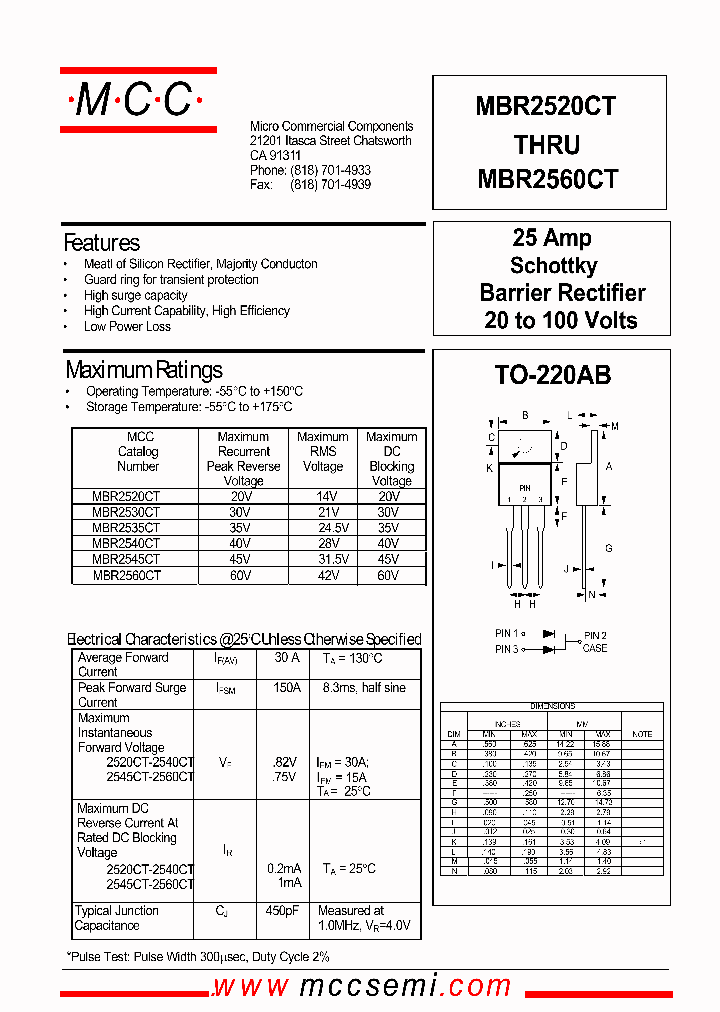 MBR2540CT_162941.PDF Datasheet Download --- IC-ON-LINE