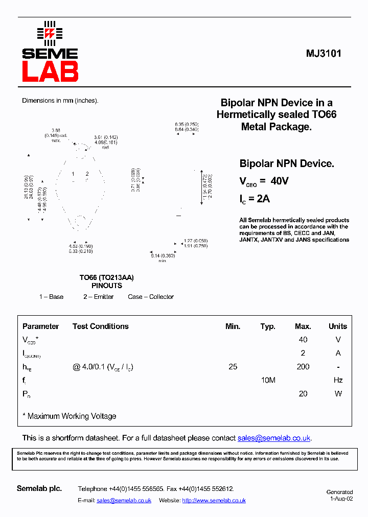 MJ3101_285389.PDF Datasheet
