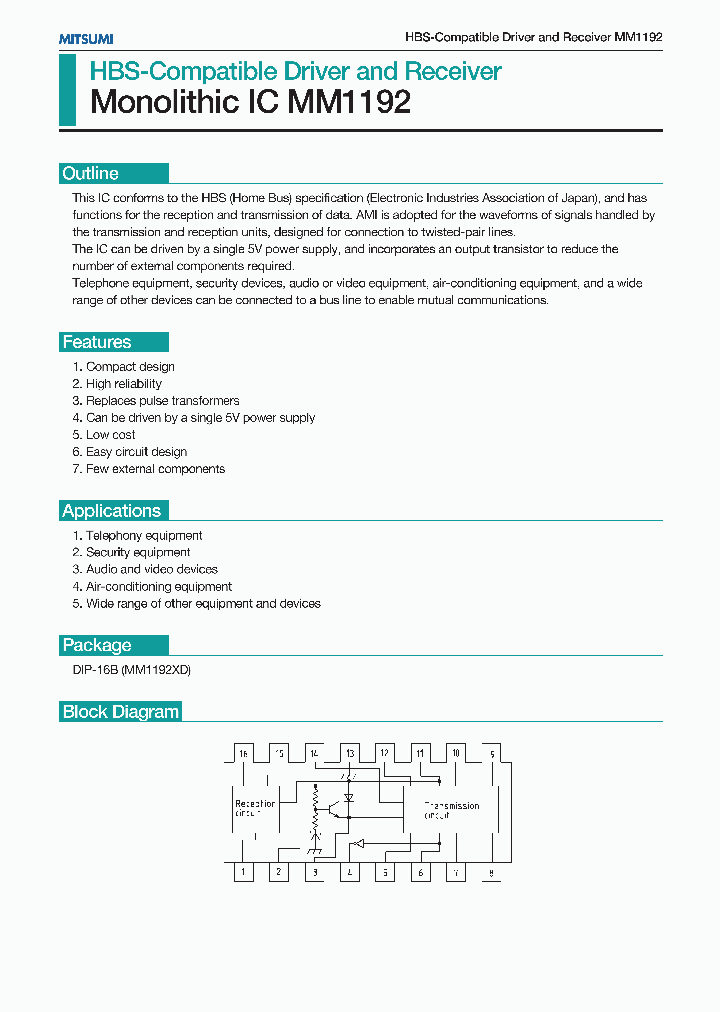 MM1192_251571.PDF Datasheet Download --- IC-ON-LINE