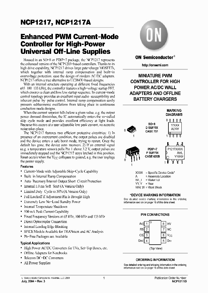 NCP1217A_240426.PDF Datasheet Download --- IC-ON-LINE