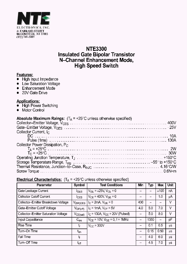 NTE3300_305391.PDF Datasheet