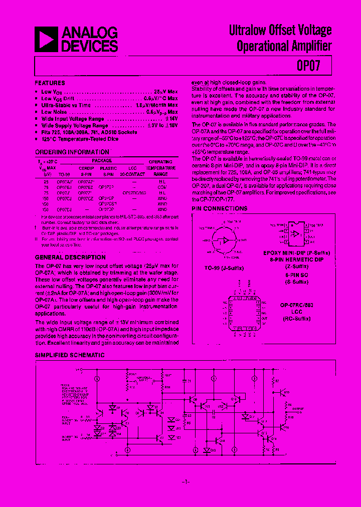 OP07AJ_259733.PDF Datasheet Download --- IC-ON-LINE