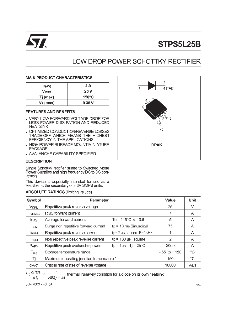 Stps5l25b Tr Pdf Datasheet Download Ic On Line