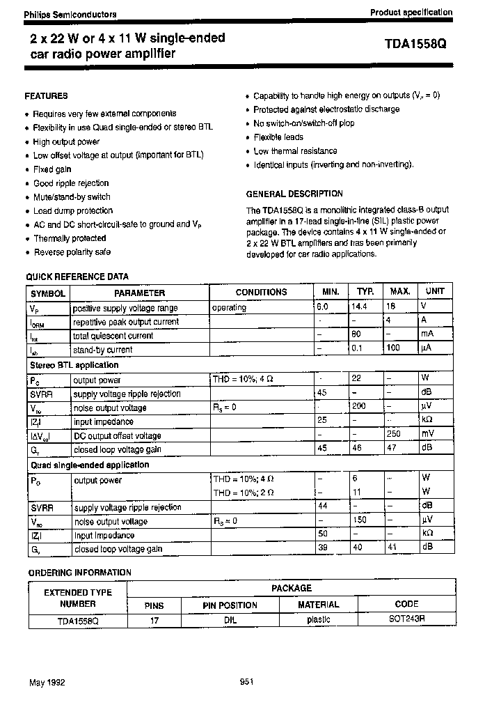 TDA1558Q_180751.PDF Datasheet Download --- IC-ON-LINE