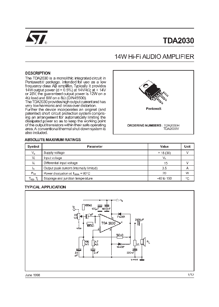TDA2030_276041.PDF Datasheet Download --- IC-ON-LINE