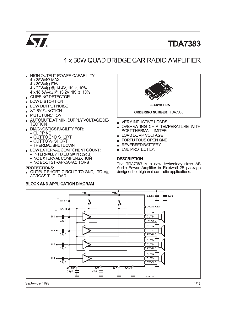 TDA7383_215072.PDF Datasheet Download --- IC-ON-LINE