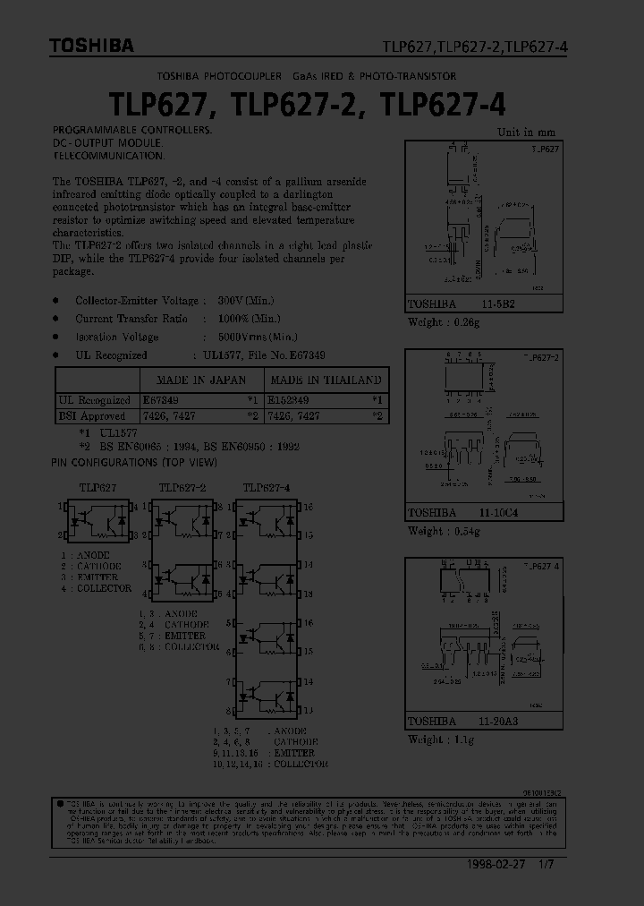 TLP627-4_296242.PDF Datasheet Download --- IC-ON-LINE