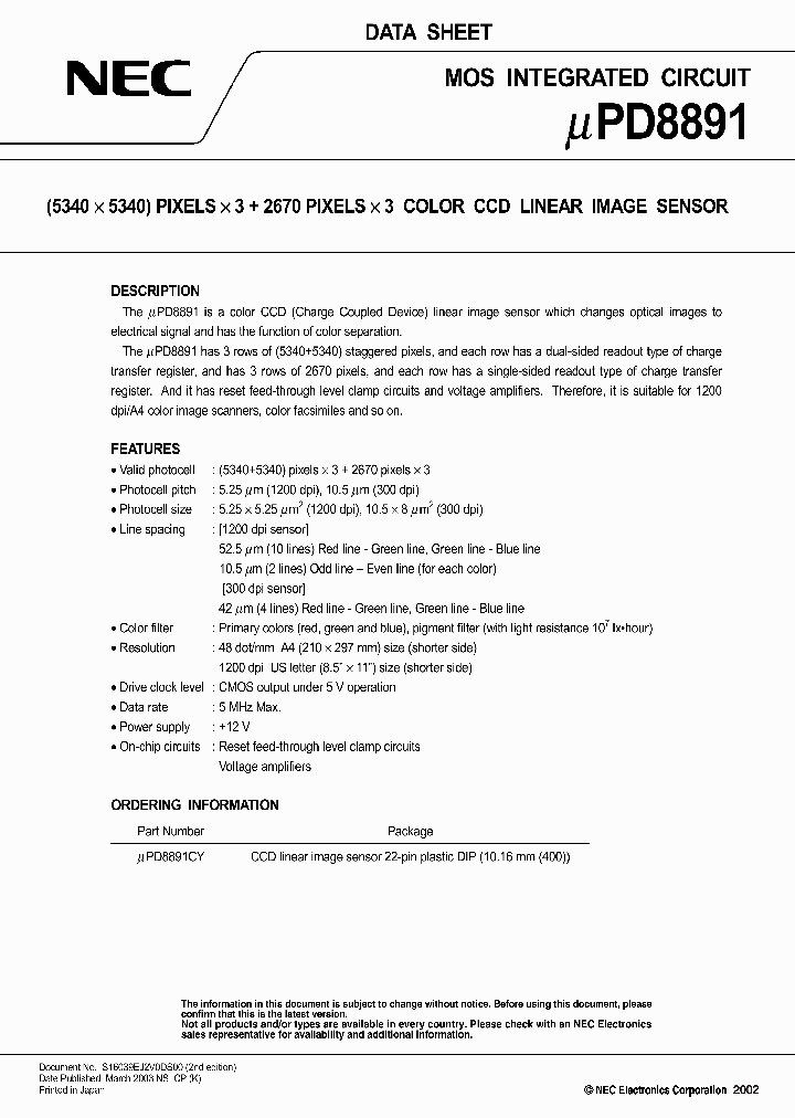 UPD8891CY_289484.PDF Datasheet Download --- IC-ON-LINE