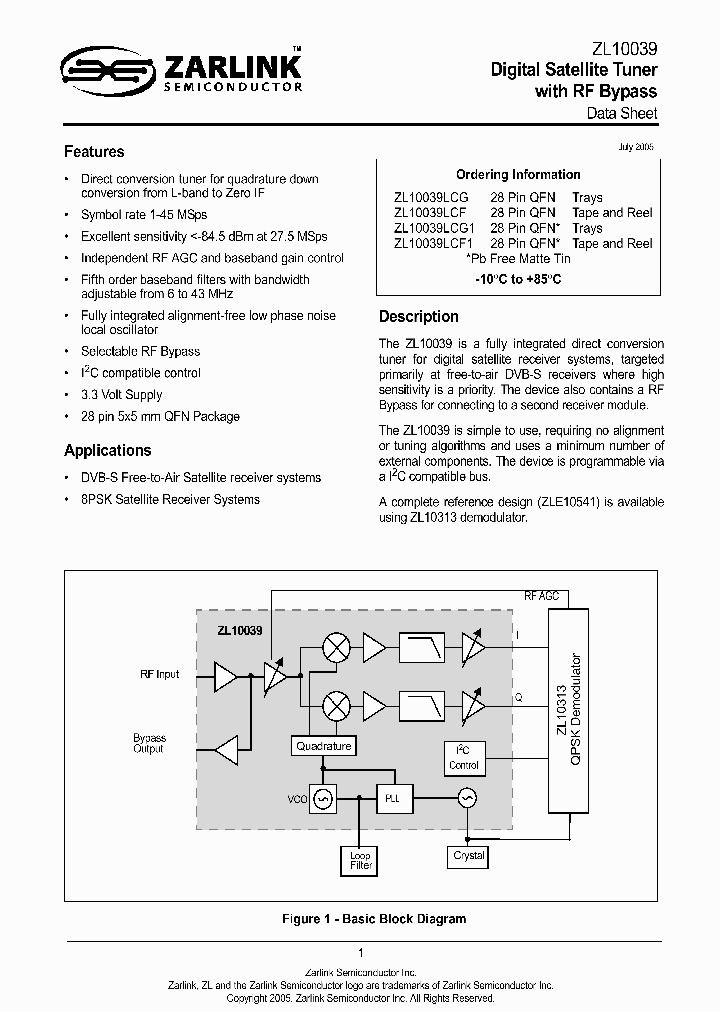 ZL10039_284395.PDF Datasheet Download --- IC-ON-LINE