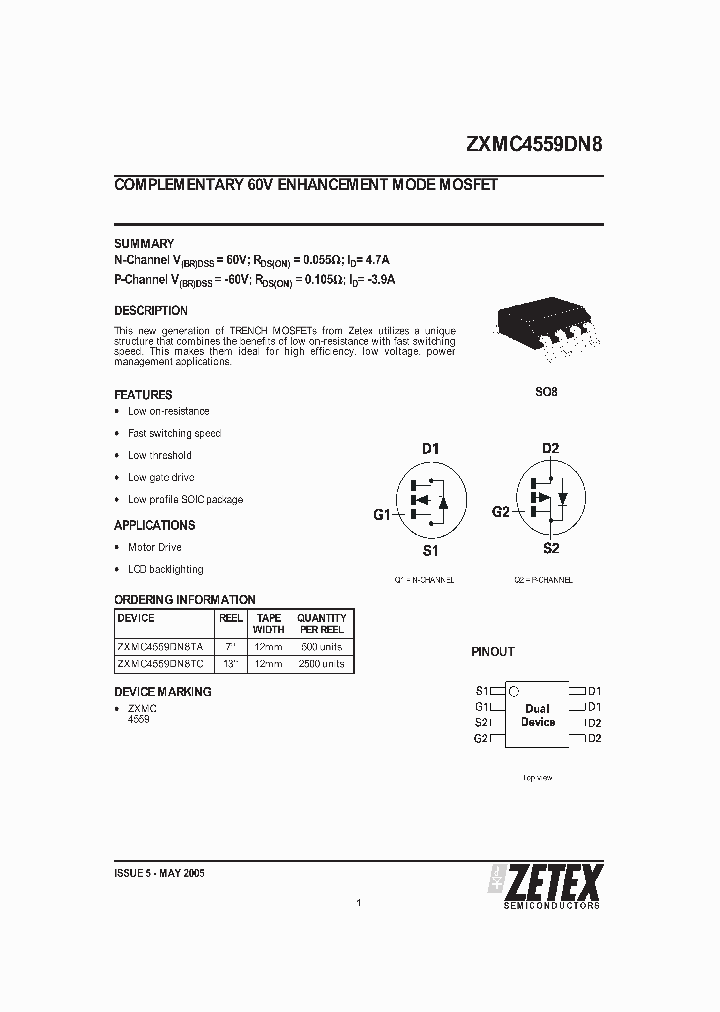 ZXMC4559DN8NBSP_271527.PDF Datasheet Download --- IC-ON-LINE