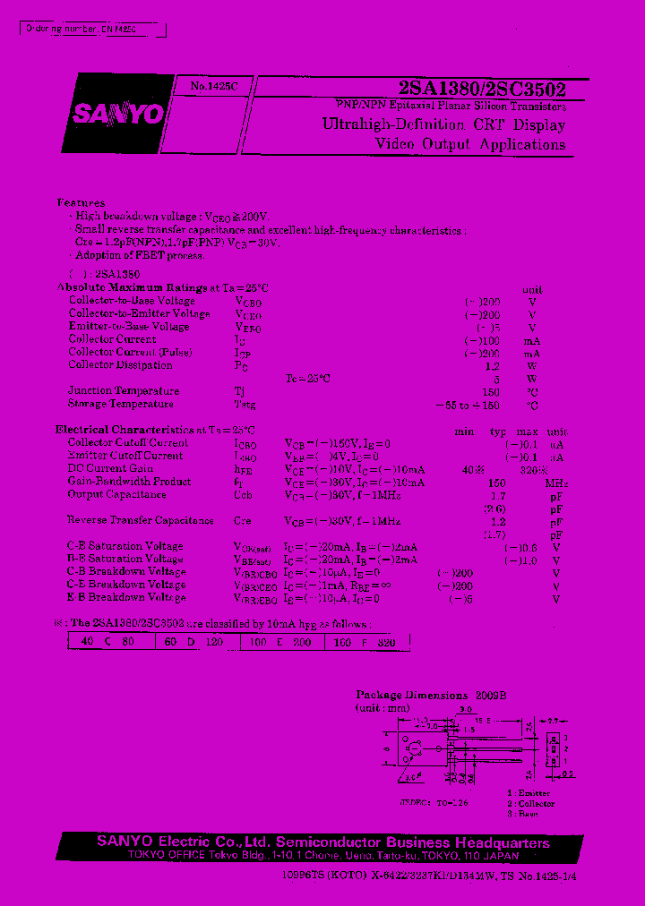 2SA1380_225477.PDF Datasheet Download --- IC-ON-LINE