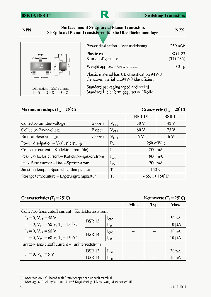 BSR13_248384.PDF Datasheet Download --- IC-ON-LINE