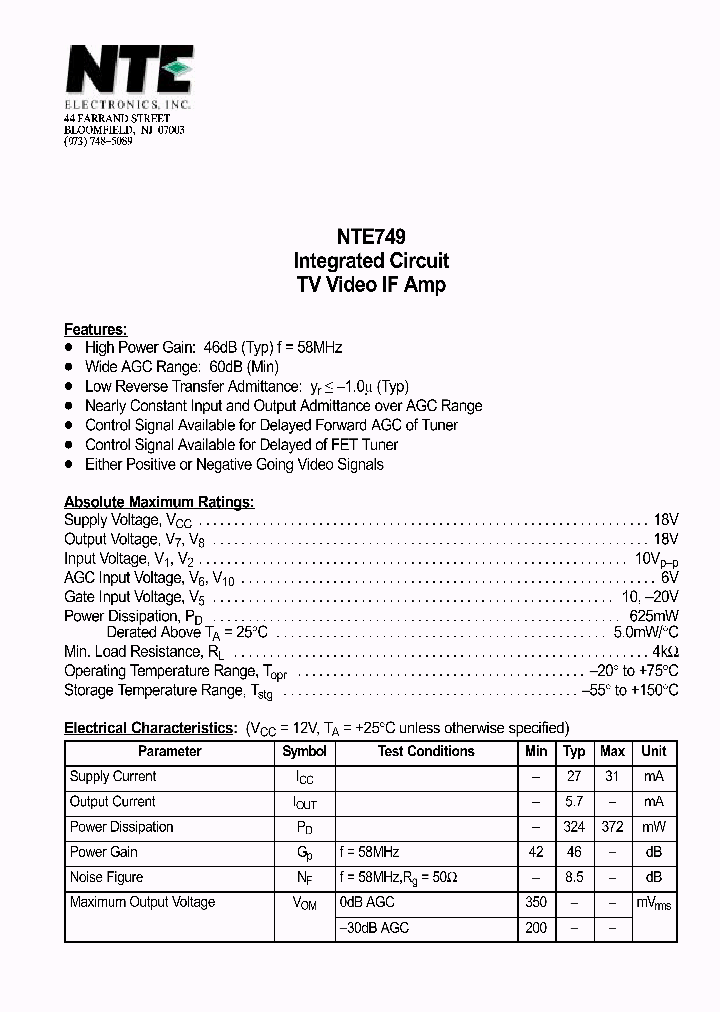 NTE749_218601.PDF Datasheet
