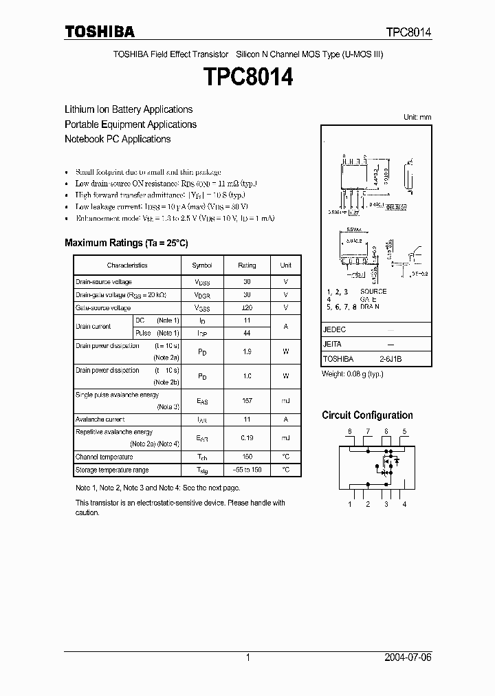 TPC8014_215307.PDF Datasheet Download --- IC-ON-LINE