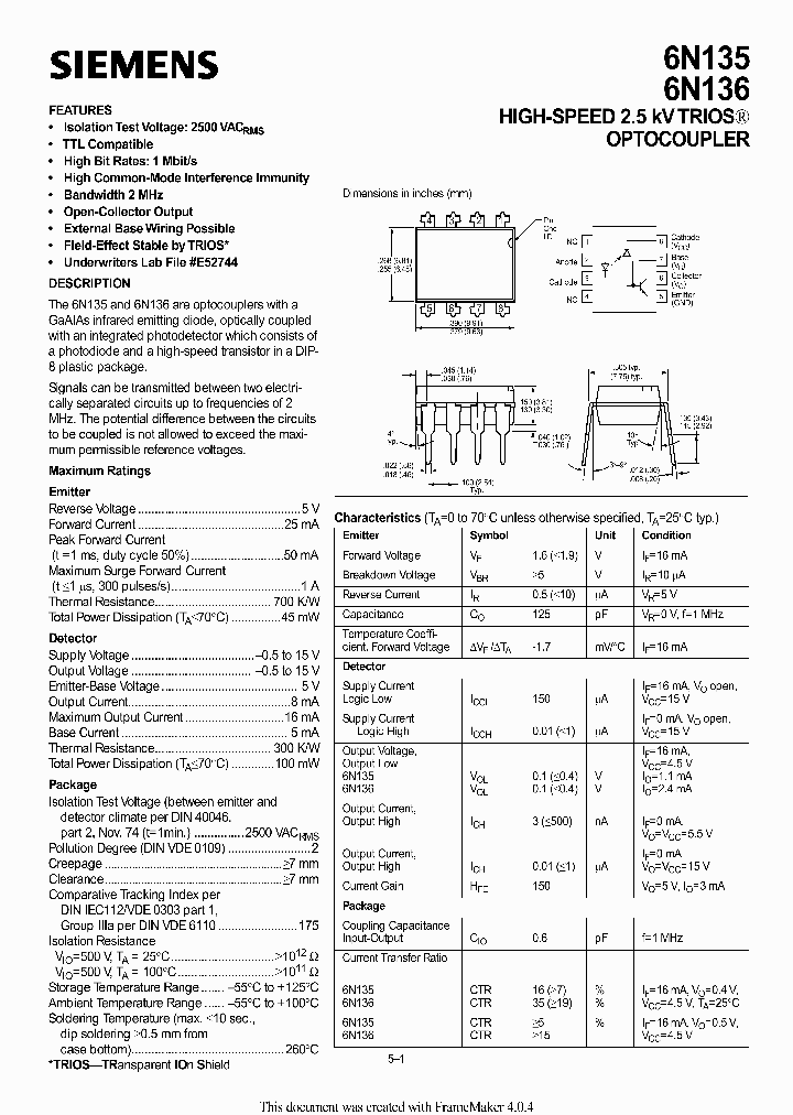6N136_262904.PDF Datasheet Download --- IC-ON-LINE