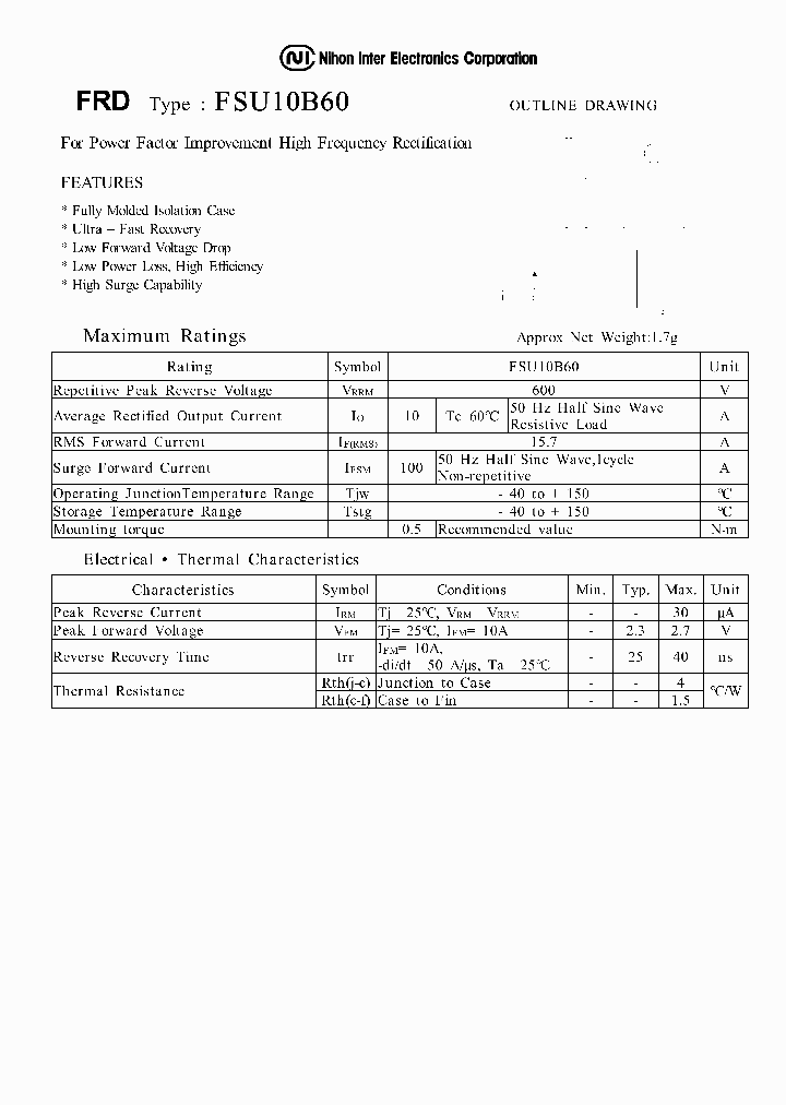 FSU10B60_217995.PDF Datasheet Download --- IC-ON-LINE