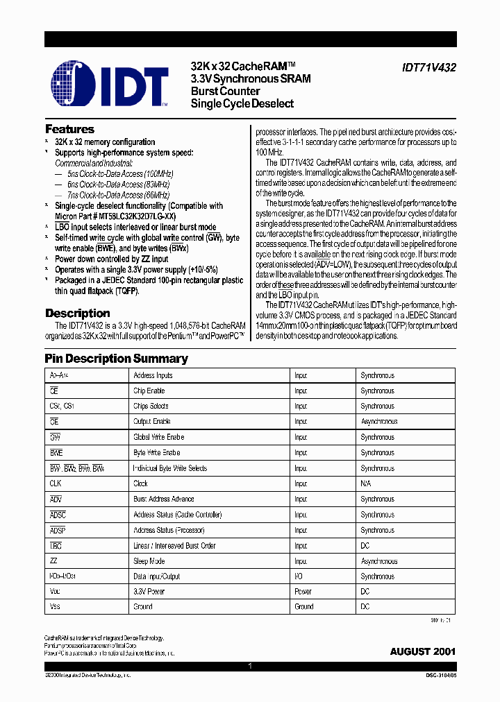 IDT71V432_225192.PDF Datasheet