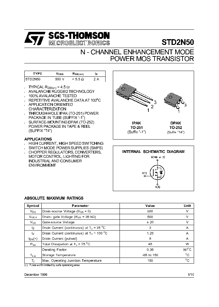 STD2N50_213558.PDF Datasheet Download --- IC-ON-LINE