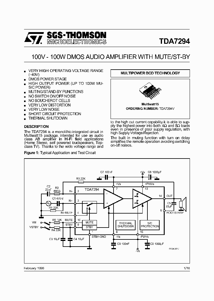 TDA7294 DMOS Audio Amplifier: Pinout, Datasheet And Power | atelier