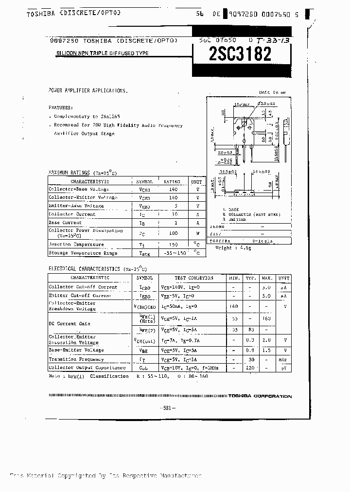 2SC3182_334423.PDF Datasheet Download --- IC-ON-LINE