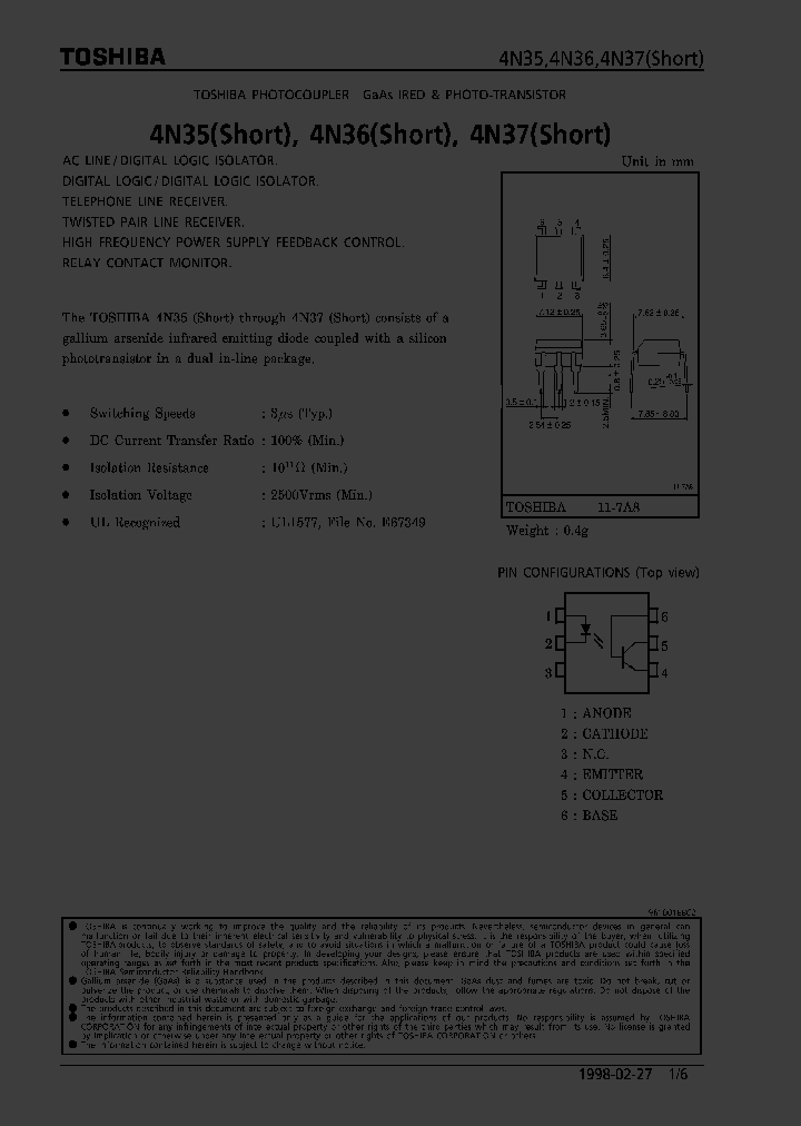 4N36SHORT_311945.PDF Datasheet Download --- IC-ON-LINE