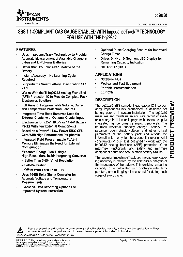 BQ20Z80_180792.PDF Datasheet Download --- IC-ON-LINE