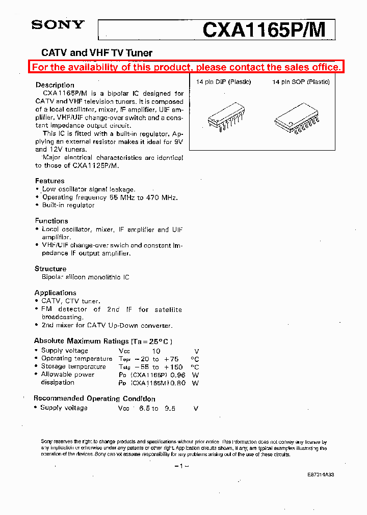 CXA1165P_372996.PDF Datasheet