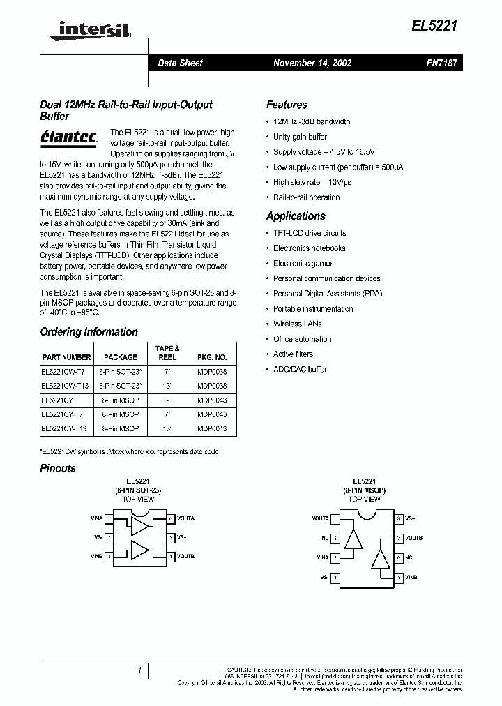 EL5221_310804.PDF Datasheet