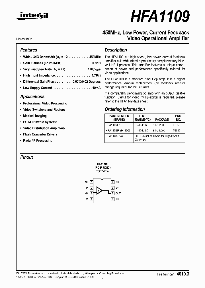 HFA1109_26191.PDF Datasheet Download --- IC-ON-LINE