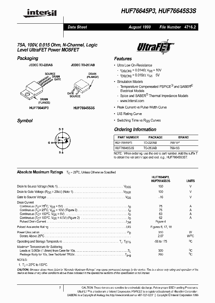 HUF76645P3_181390.PDF Datasheet