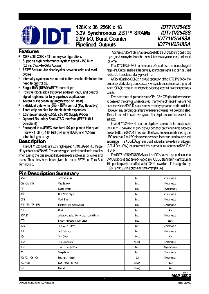 IDT71V2548SA_284747.PDF Datasheet