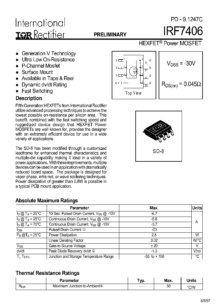 IRF7406_197112.PDF Datasheet Download --- IC-ON-LINE