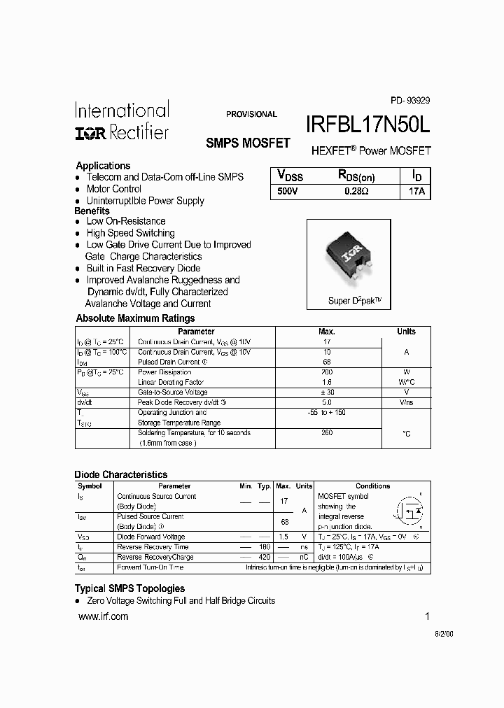 IRFBL17N50L_329201.PDF Datasheet