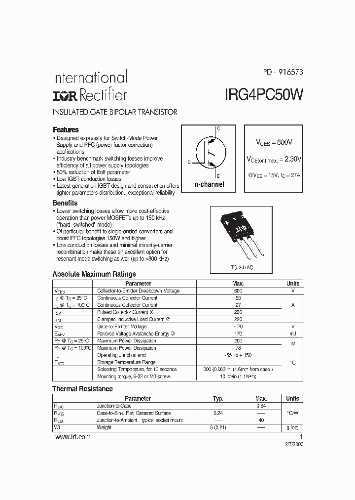 IRG4PC50W_314416.PDF Datasheet Download --- IC-ON-LINE